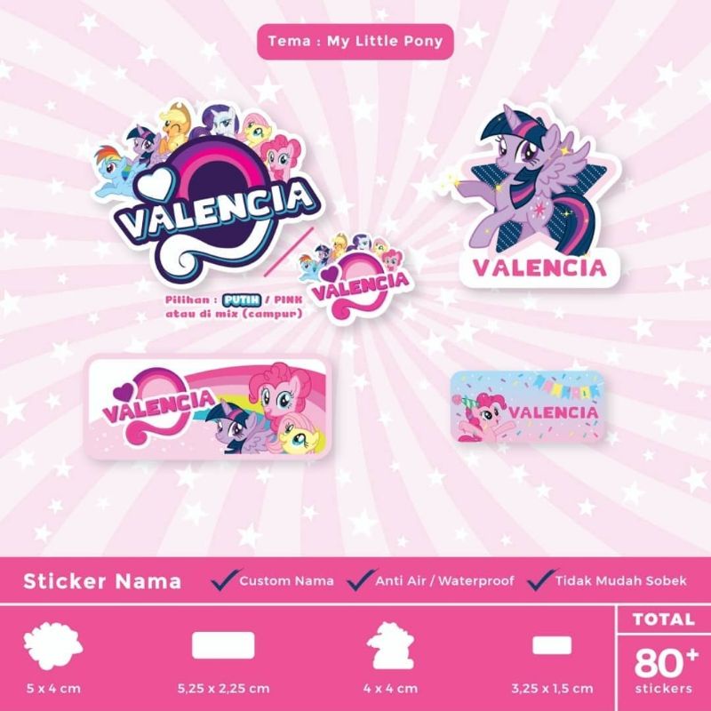 

Sticker Nama Waterproof My Little Pony Num Nom Frozen Disney Princess LOL Minnie Mouse