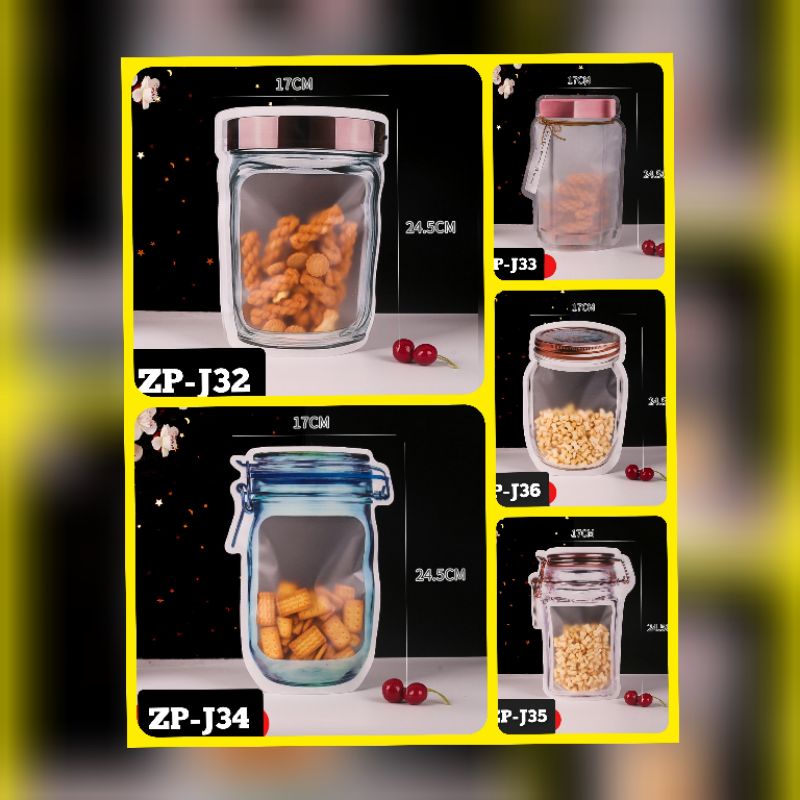 ZIPLOCK BAG 3D TOPLES JAR MEWAH ZIPPER COOKIES SNACK KACANG LUCU