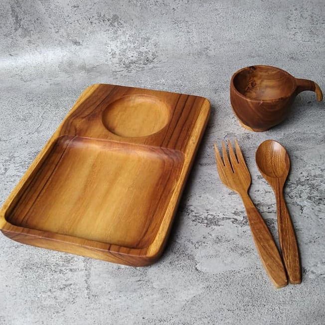 AFTERNOON TEA SET - Piring Kayu/Gelas Kayu/Sendok Kayu/Peralatan makan