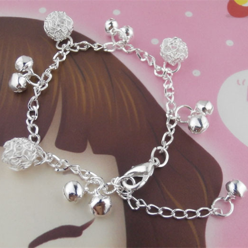 Gelang Kaki Lapis Silver Hias Bola Lonceng Gaya Korea Untuk Wanita