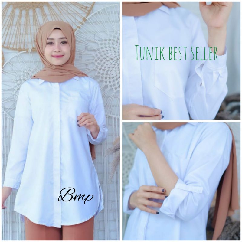 Baju Tunik Wanita Terbaru/Atasan Baju Wanita Polos Putih/Dress Muslim Wanita/Tunik Bahan Toyobo Impo