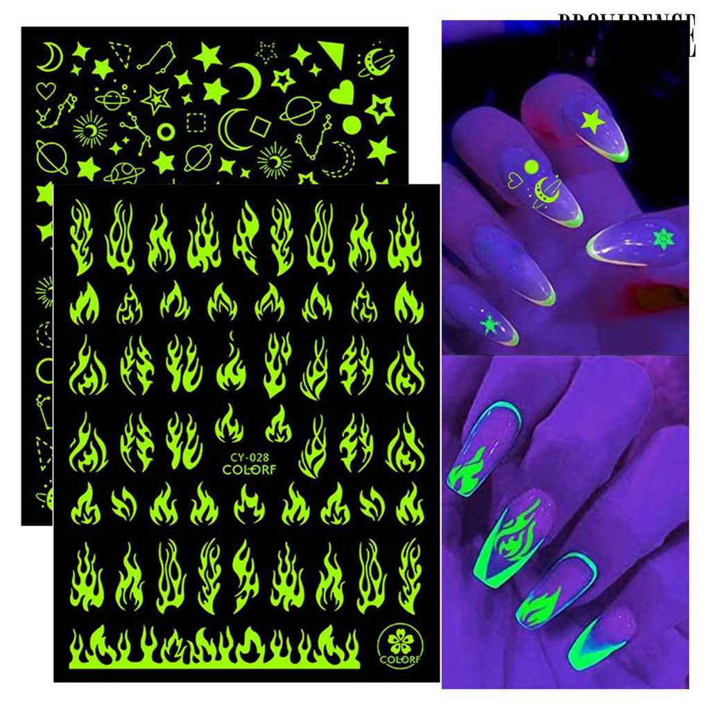 1 Lembar Stiker Kuku 3d Luminous Glow In The Dark Untuk Manicure