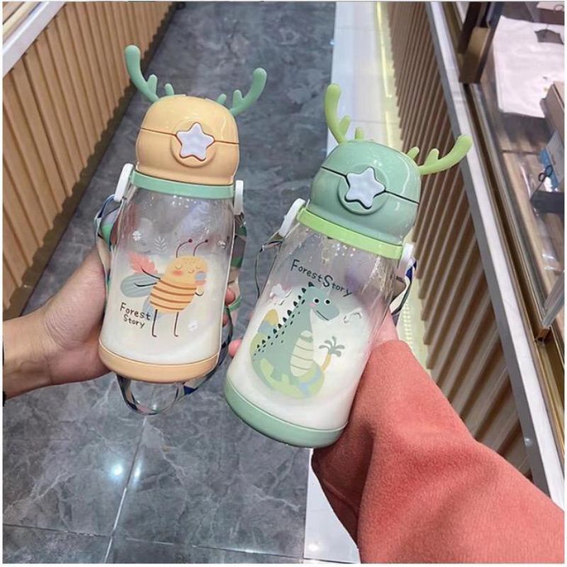 STV Botol minum anak karakter lucu botol minum tanduk rusa 600ml 500ml plus stiker