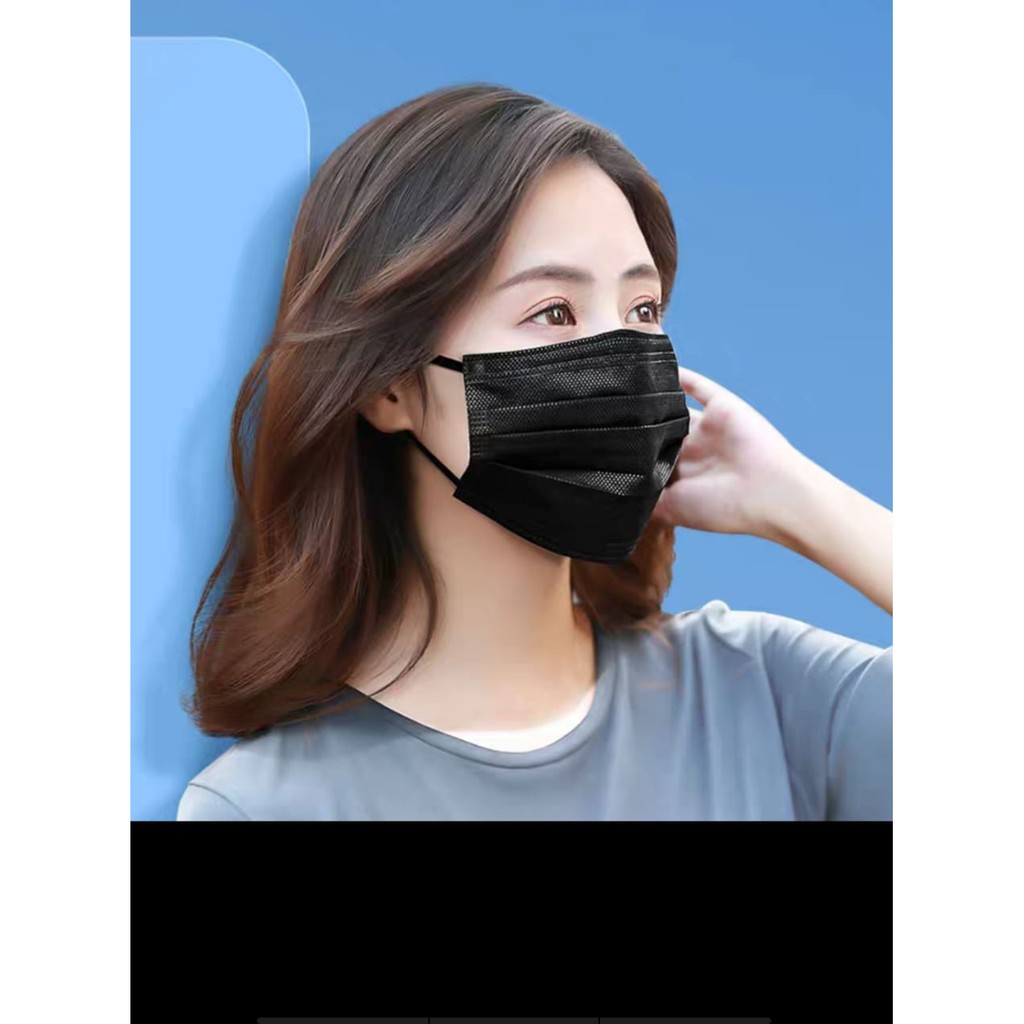 Masker 3 ply Hitam Full Black Orlee Medis 3ply Earloop Kemenkes 50 original-2