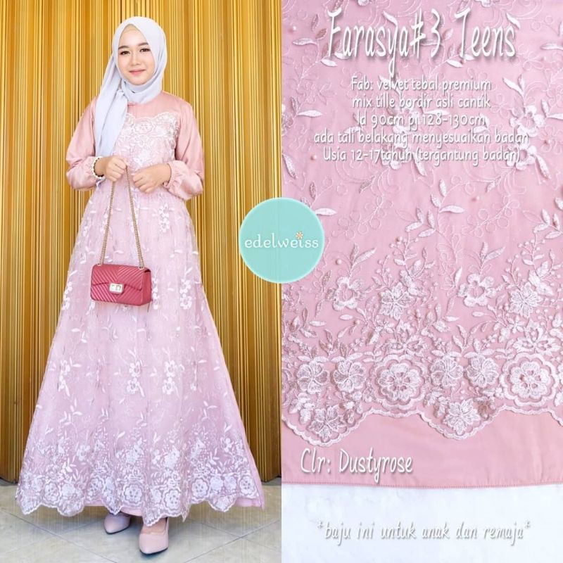 Farasya Dress Teen #3 Gamis Pesta Anak Remaja Dress Tile Remaja Gamis Brukat Remaja Gamis Tile Remaja Gamis Anak Remaja Brukat Tile Gamis Lebaran Dress Muslim Lebaran Anak Perempuan Outfit Bridesmaid Terbaru Warna Greentea Brown Rose Gold