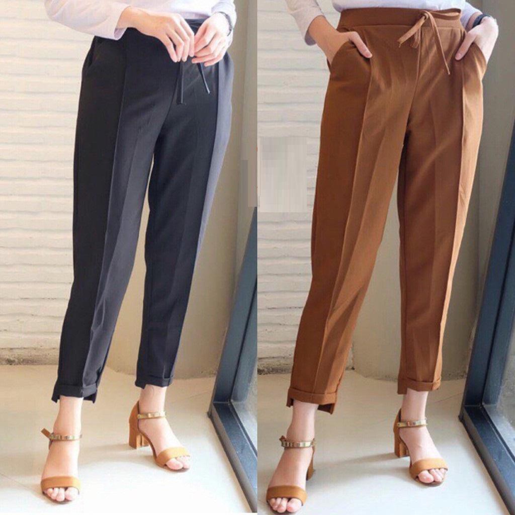 Luna Doty Pants bahan Crepe / Celana Luna Cubit Bahan Crepe Polos