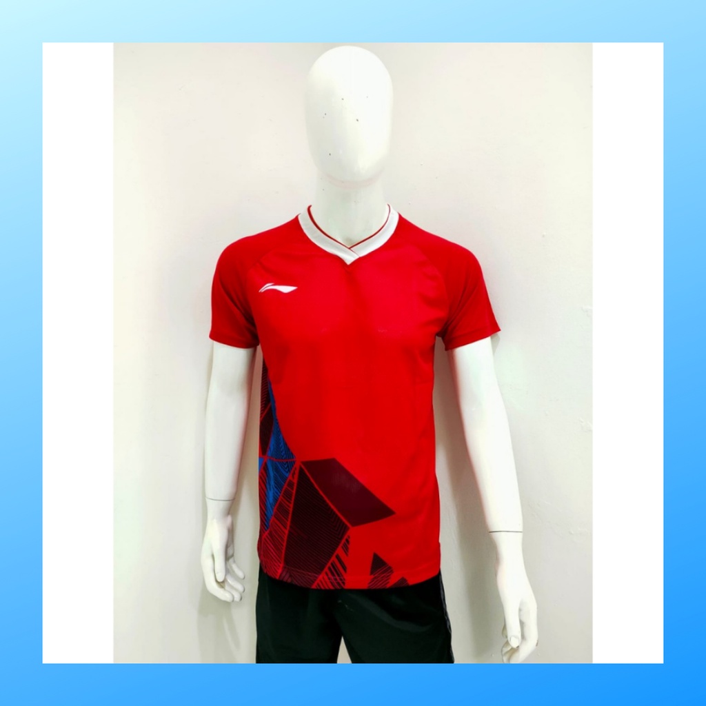 Kaos badminton pria jersey bulutangkis baju atasan jersy wanita dewasa t-shirt outfit seragam kostum olahraga casual suit pakaian jarsey oblong apparel sports jersi bulu tangkis L156 merah polos