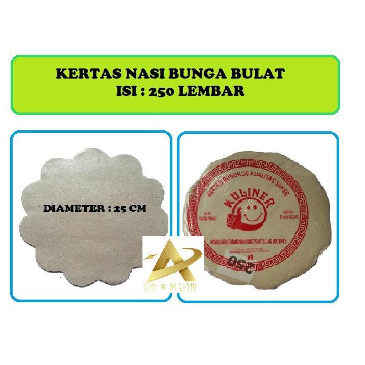 Kertas Nasi Kembang Bulat Kertas Nasi Alas Piring Rotan Bakul Isi 250 Lembar