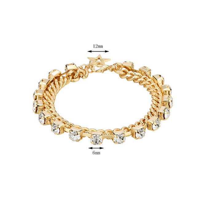 LRC Gelang Fashion Diamond Chain Pierced Five-pointed Star Bracelet D03965