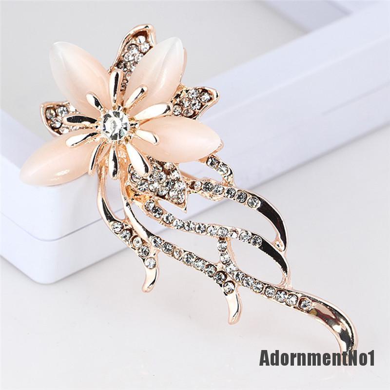 (Adornmentno1) Pin Bros Bunga Opal Hiasan Kristal + Berlian Imitasi