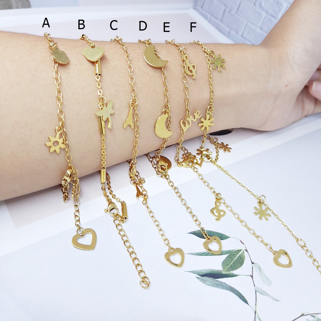 Gelang Titanium Tangan Besar Kaki Karakter Flower Gold - BB625