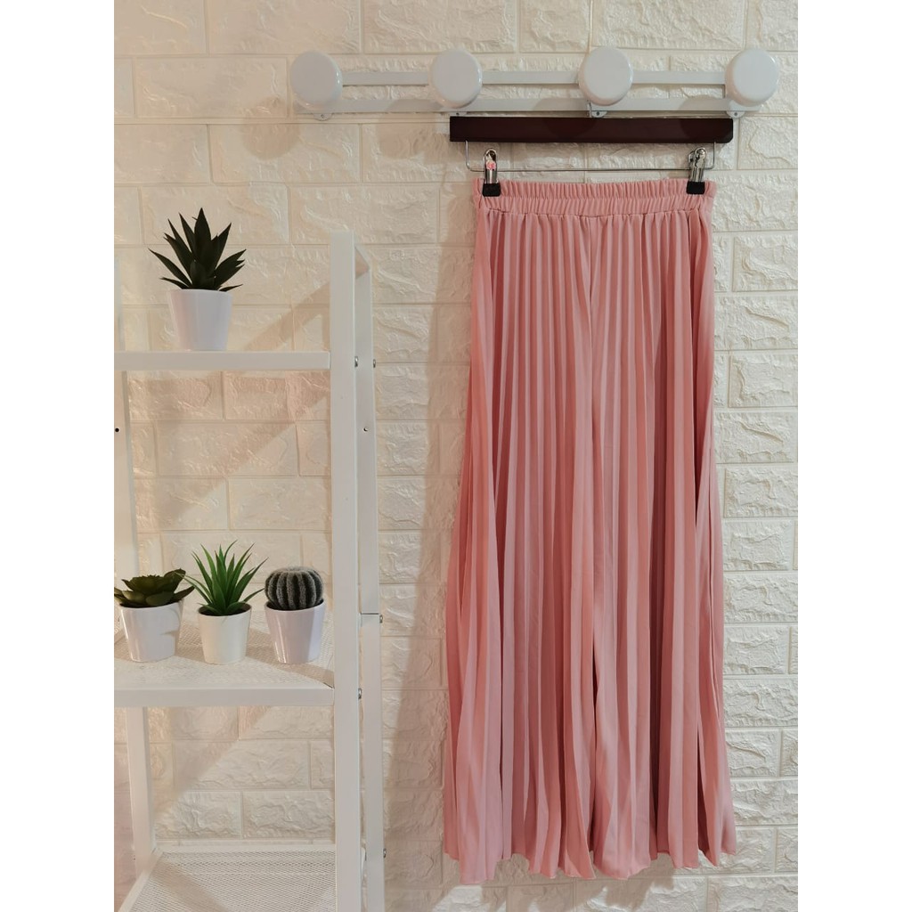 Celana kulot panjang plisket wanita / pleated skirt-SOFT PINK (PEACH)