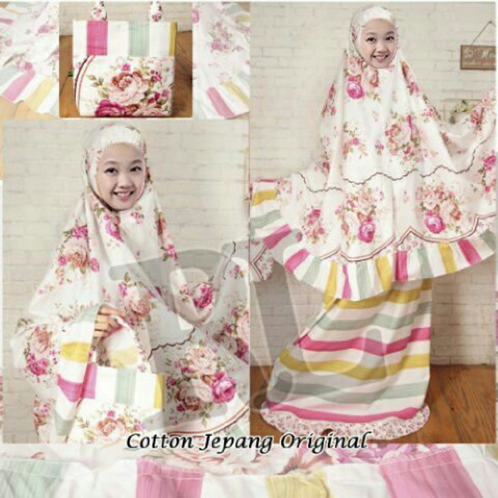 Mukena anak katun Jepang pink RH