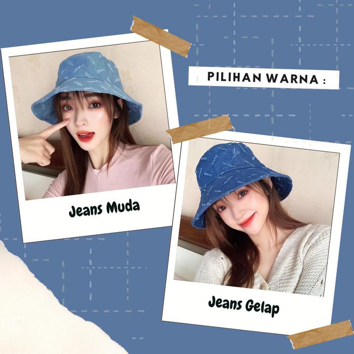 Bucket Hat Jeans / Topi Wanita Model Jeans / Topi Bucket Tebal Import