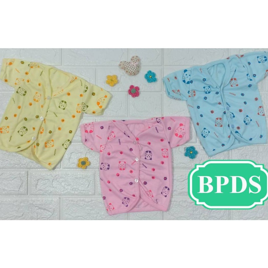 3 Pcs Baju Bayi Atasan Lengan Pendek Kancing Depan Sablon Newborn 0-3 bln TGS