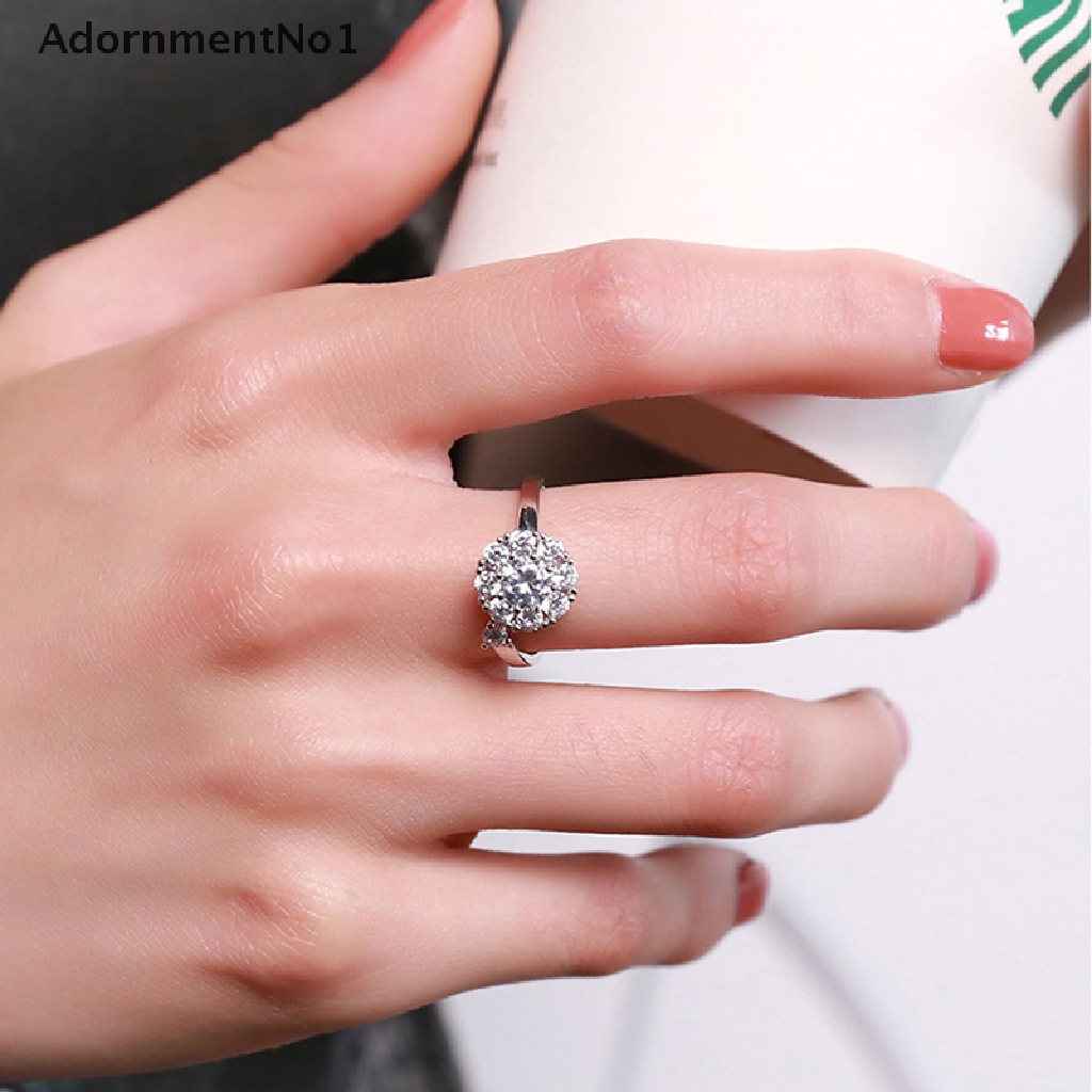 (AdornmentNo1) Cincin Adjustable Motif Bunga Aksen Zircon Untuk Perhiasan Wanita / Pernikahan