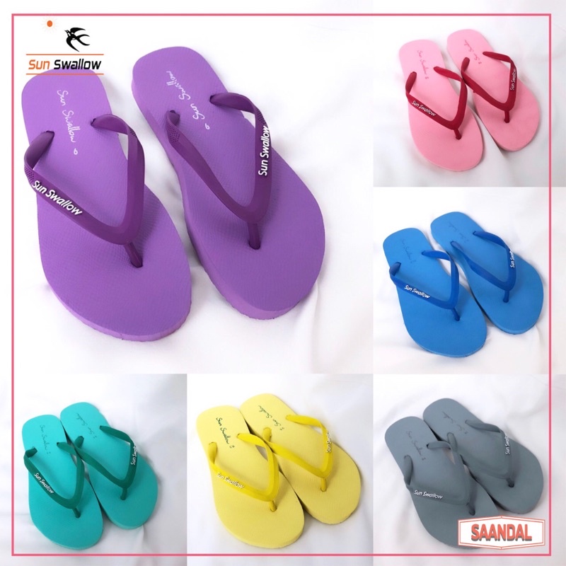 Sandal Jepit Wanita Sun Swallow Lady Ladies Soft Warna Polos Karet Tidak Licin (Bisa Satuan COD)