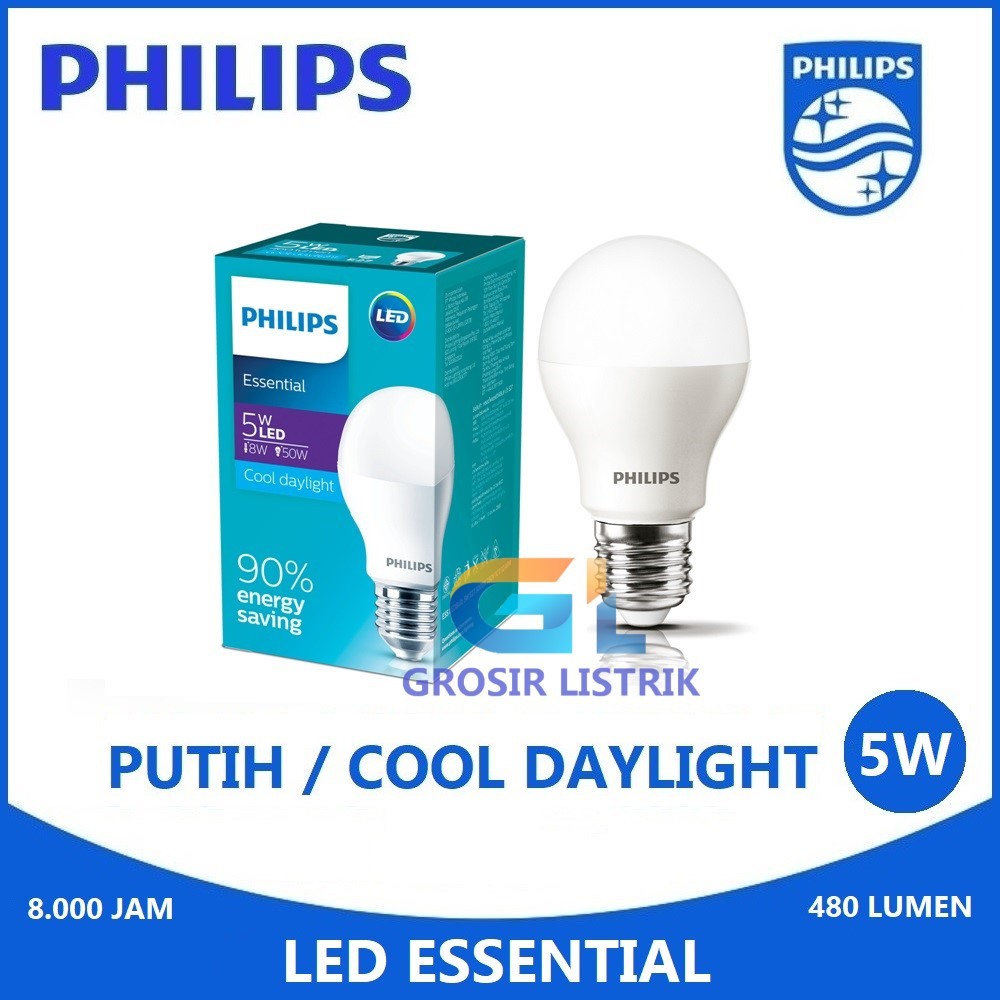 Jual Lampu Philips LED Essential 5W Putih Cool Daylight 6500K (5 Watt 5 ...