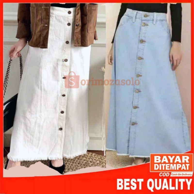 Rok Panjang Gisca Kancing Depan . Rok Jeans Panjang Kancing Depan Murah korean staill