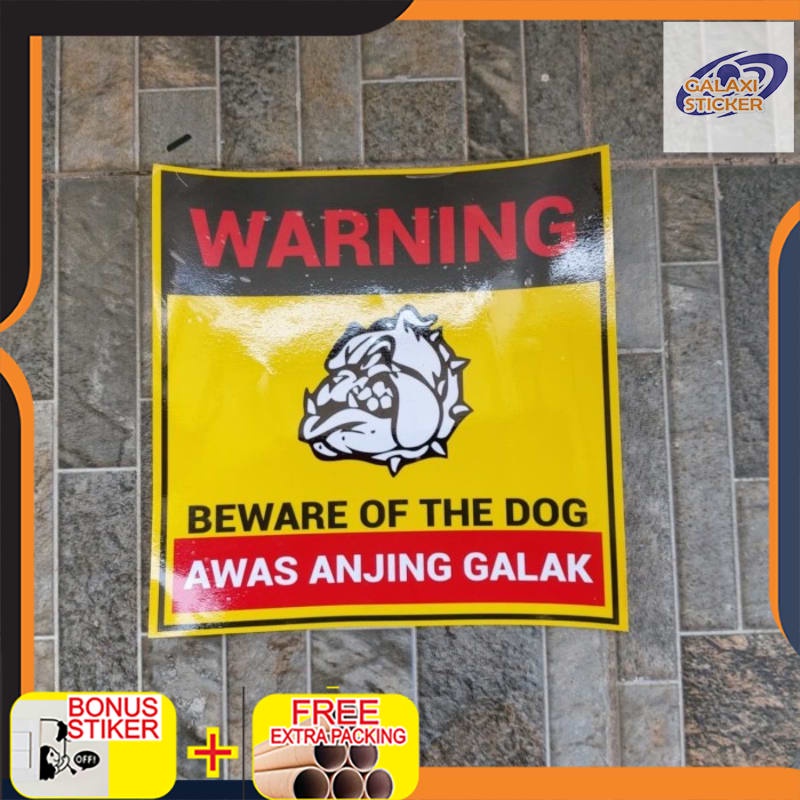 Murah Stiker Vinyl Warning Anjing Galak Beware of Dog Sign Informasi Hati2 Keren