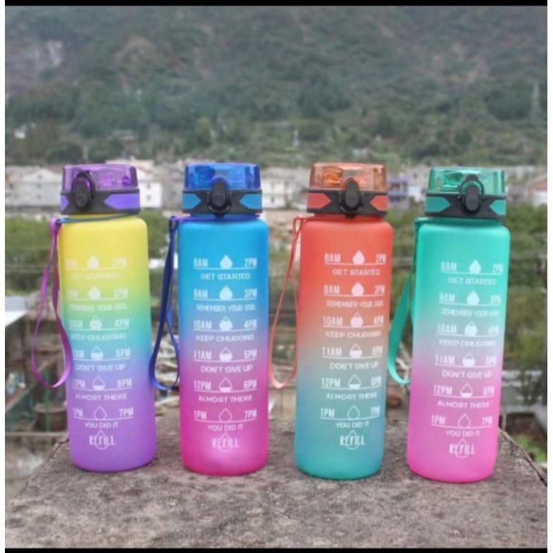 Botol Minum Viral Free Stiker Free Tali di Banjarmasin Tumbler Olahraga Sport Unik 1Liter 1L Stiker / Botol Motivasi 1000ML / Botol Minum 1 Liter Penanda Gradient Gradasi