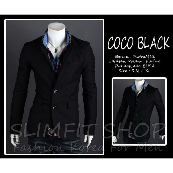 JAS PRIA BLACK COCO KEREN SLIMFIT MODEL KOREA WARNA HITAM BAHAN PUTRA MILL BERKUALITAS