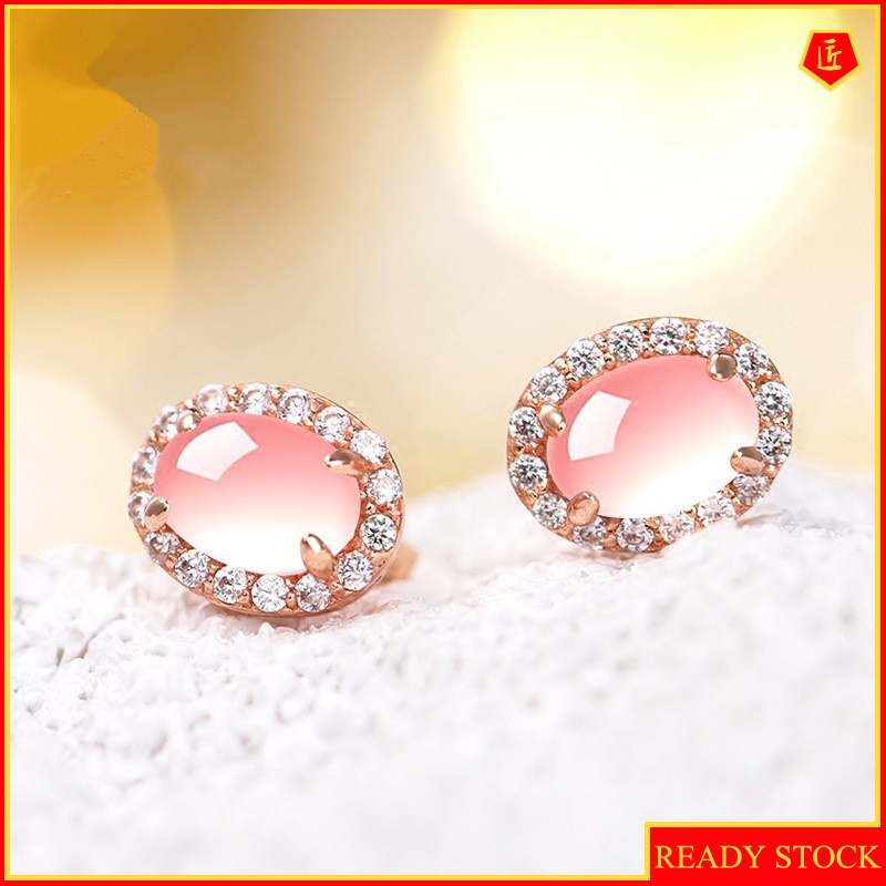 [Ready Stock]925 Silver Ross Quartz Rose Gold Stud Earrings