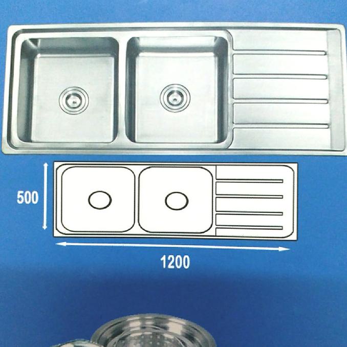 Kitchen Sink Kossai K12050B, bak cuci piring 2 lubang dalam stainless