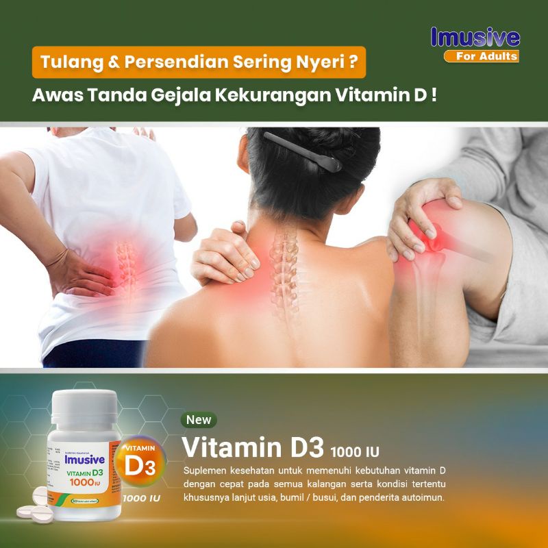 Imusive Vitamin D3 1000IU - 60 tablet -  Vitamin D3 /Vitamin Tulang Otot Sendi/Kalsium