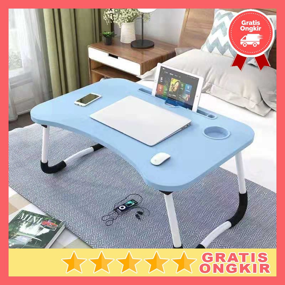 Grab Medan Meja Belajar Laptop Lipat Portable Desk + Tempat Botol Minum L62 NWDESK Wooden