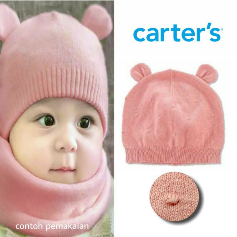 Size 6, 9, 12 bulan. Topi Hat, Kupluk Beanie Anak Bayi - Carter's, Janie & J*ck, Polo Ralph Laure*-Pom Coral Bear Beani
