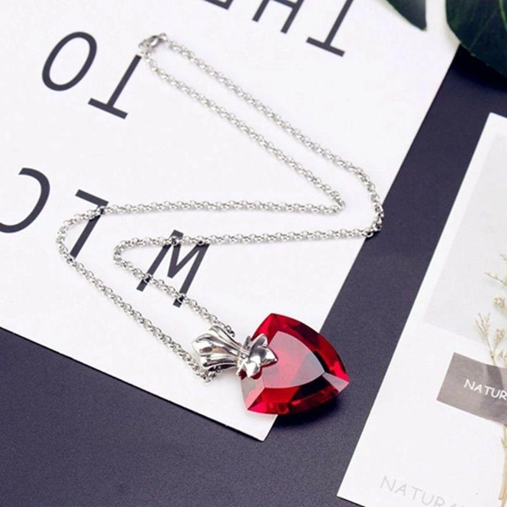 Mxbeauty Woman Anime Necklaces Elegan Manis Hati Merah Kristal Berlian Imitasi Tetap Malam Necklaces