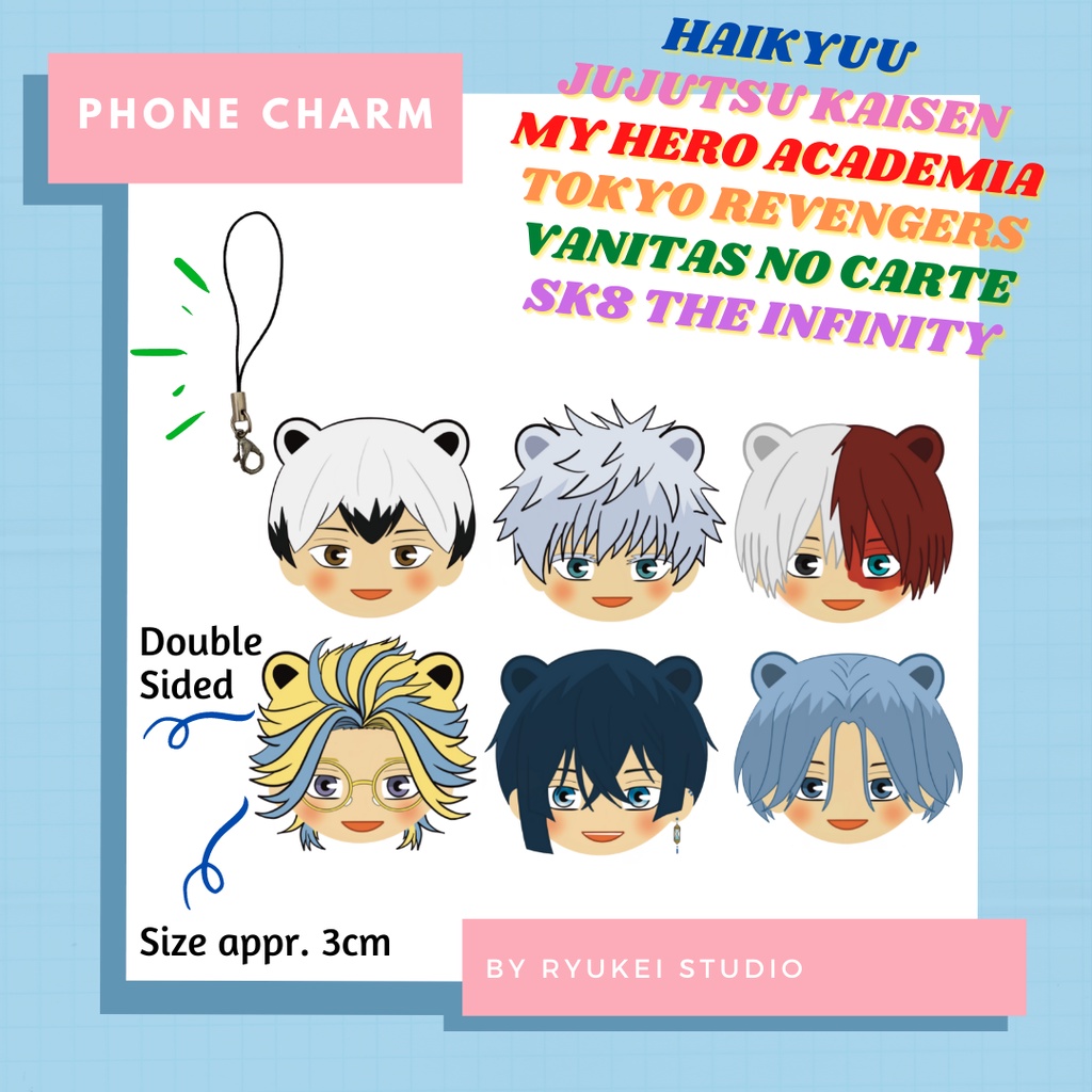 Jujutsu Kaisen, Haikyuu, My Hero Academia, Vanitas, Tokyo Revengers - Phone Charm / Phone Strap