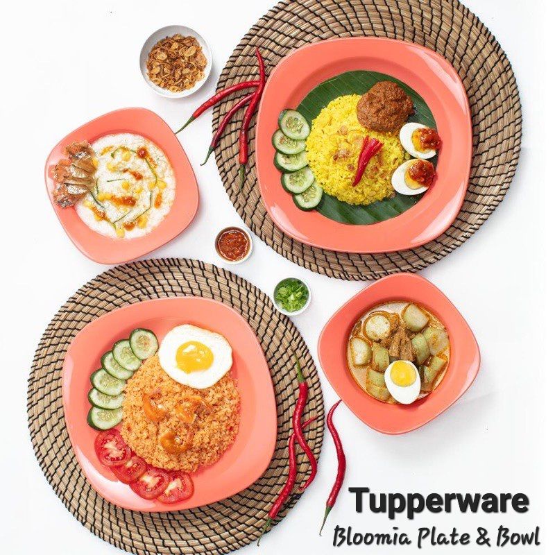 Tupperware Bloomia / Blossom Plate & Bowl (8 Pcs) // Microwaveable Serving Mangkuk Sup Piring Saji M