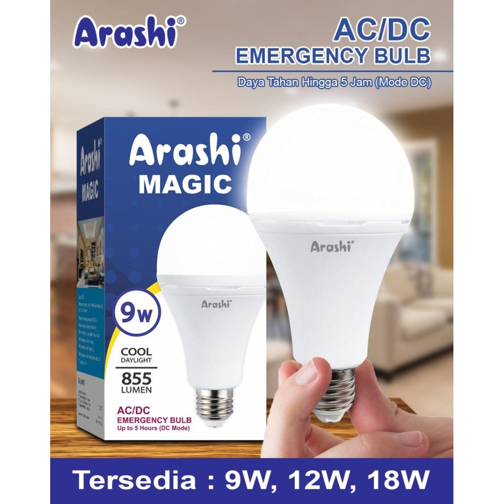 LED ARASHI MAGIC Lampu Bohlam Emergency 9W 12W 18W 9Watt 12Watt 18Watt