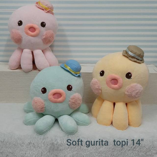 boneka soft gurita topi miniso uk 35cm souvenir kado lembut biota laut
