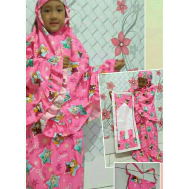 Mukena anak karakter satu set sajadah & tas frozen pink