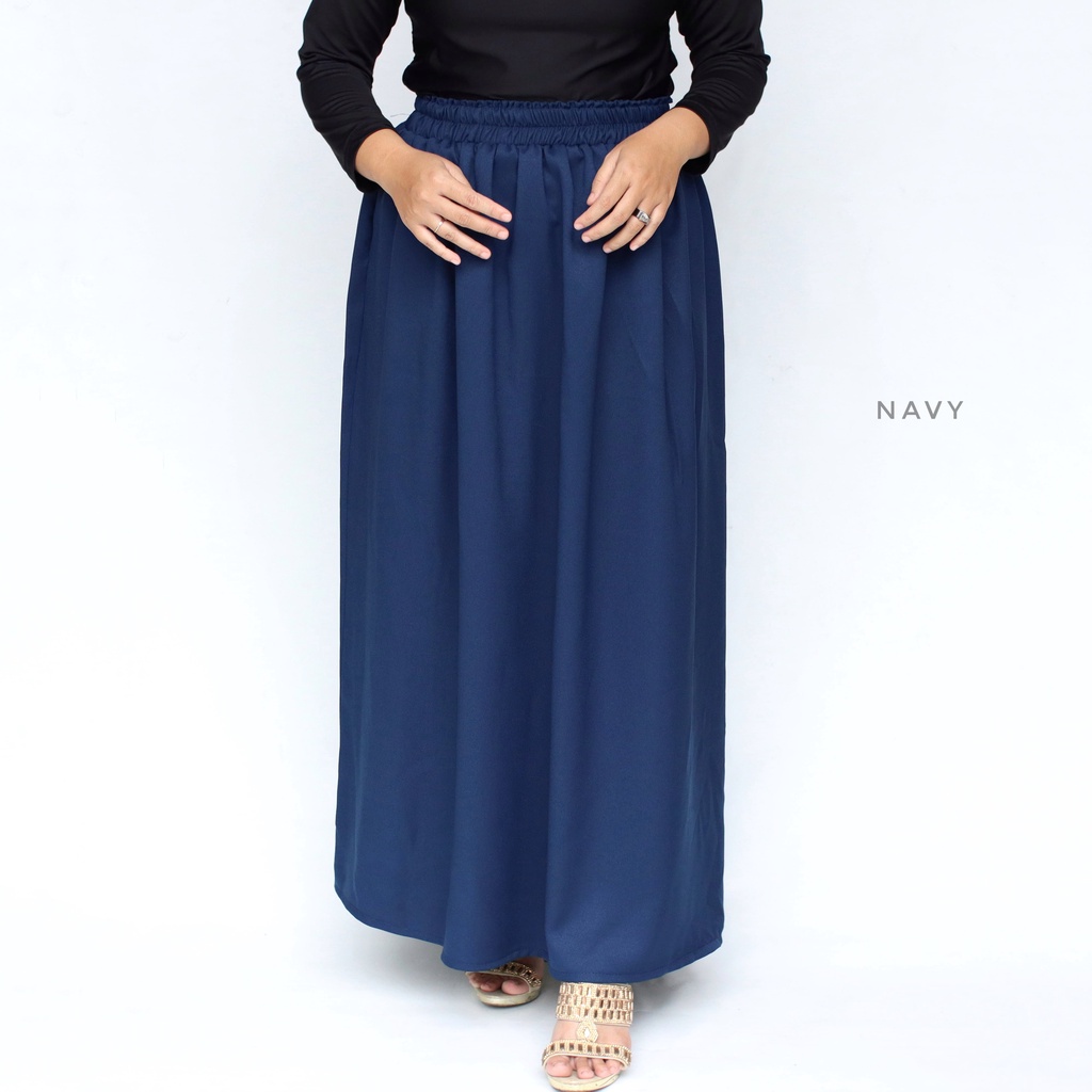 rok panjang mosscrepe / rok model A / rok syar'i wanita / rok polos-navy
