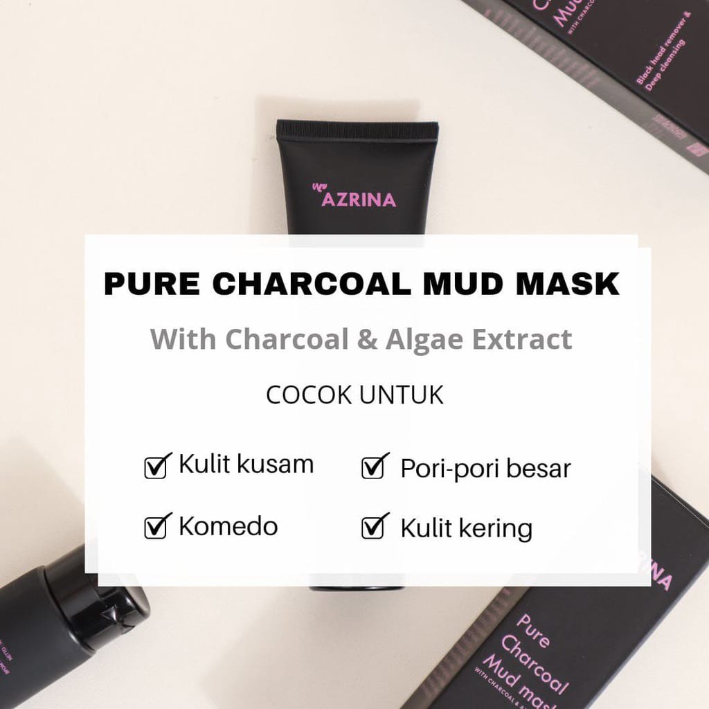 [READY STOCK] Azrina Pure charcoal Mud mask 50ml BPOM | Acne Purifying Clay Mask - Masker 50ml