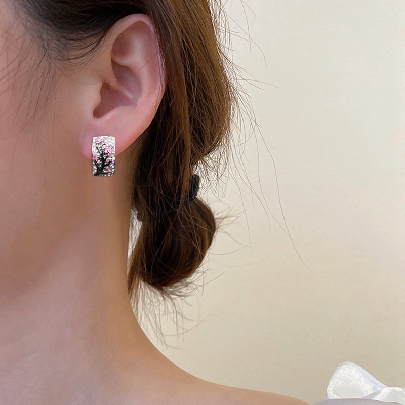 Anting Tusuk Sterling Silver 925 Desain Bunga Enamel Hias Cubic Zircon Handmade Untuk Wanita