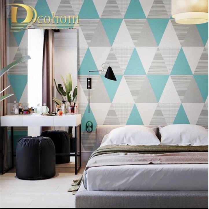 Wallpaper Dinding Murah SEGITIGA BIRU ABU Walpaper Sticker Kamar Tidur