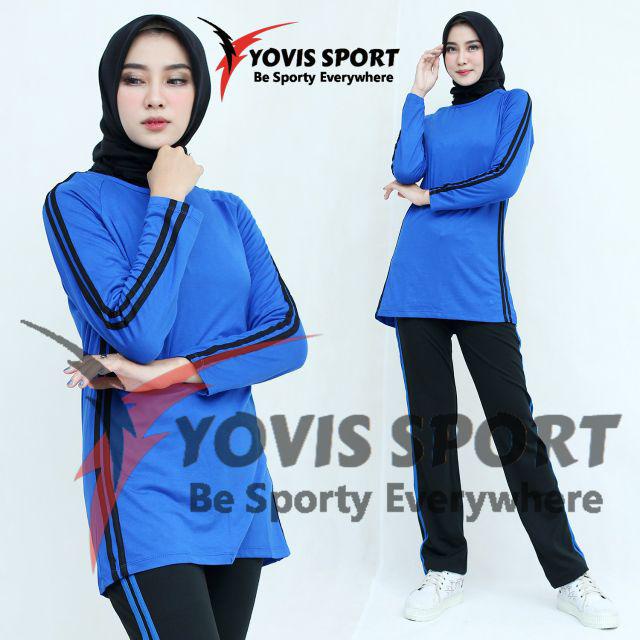 PROMO Setelan Senam Yovis Sport Baju Kaos dan Celana Fitnes Lari Sepeda Olahraga Senam Panjang