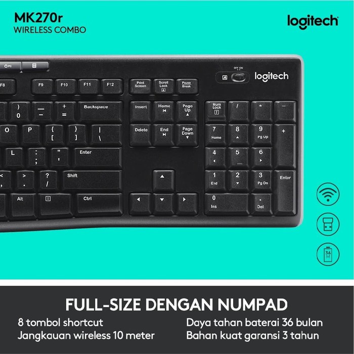 Keyboard Wireless Logitech MK270R - Bundled Keyboard Mouse Logitech Wireless Mk270R