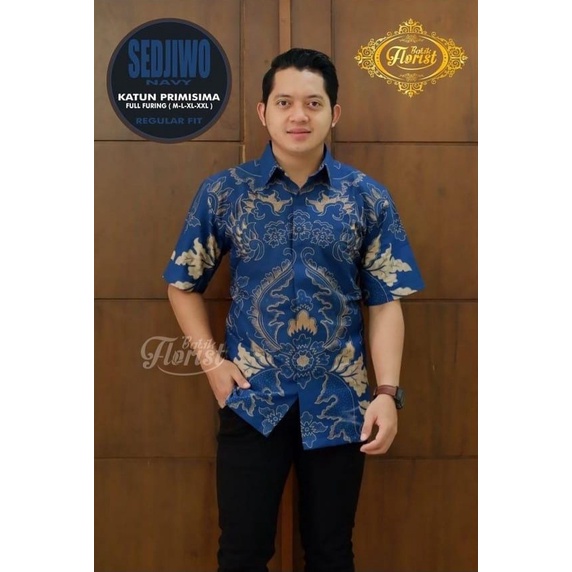 SEDJIWO NAVY PENDEK Kemeja Batik Pria Full Furing Bahan Katun Primisima