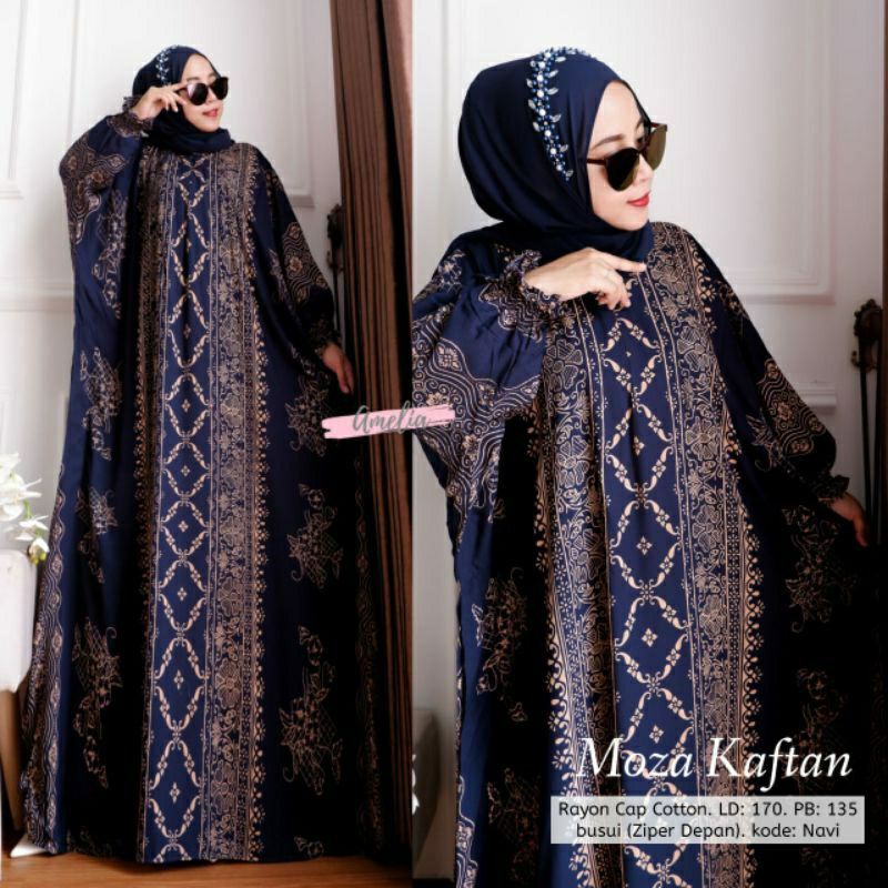MOZA KAFTAN Baju Gamis Abaya Long Midi Dress Kaftan Fashion Muslim Wanita Motif Batik Soloan Sogan T