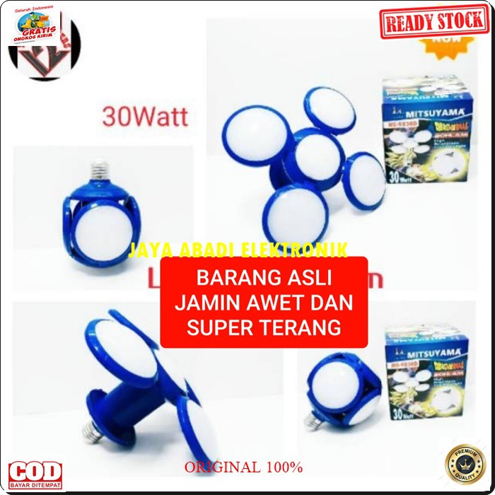 G535 Bohlam Lampu LED Putih 30 Watt Mitsuyama WAT LAMP BULB bollam TERANG SINAR PENERANG CAHAYA 30 WATT REAL G535  SPESIFIKASI: - Voltase : 220V / 50 Hz - Watt : 30watt - Faktor daya : &gt;0.7 - Fitting : E27 - Fluks cahaya: 2400LM - LED : 6500K G53