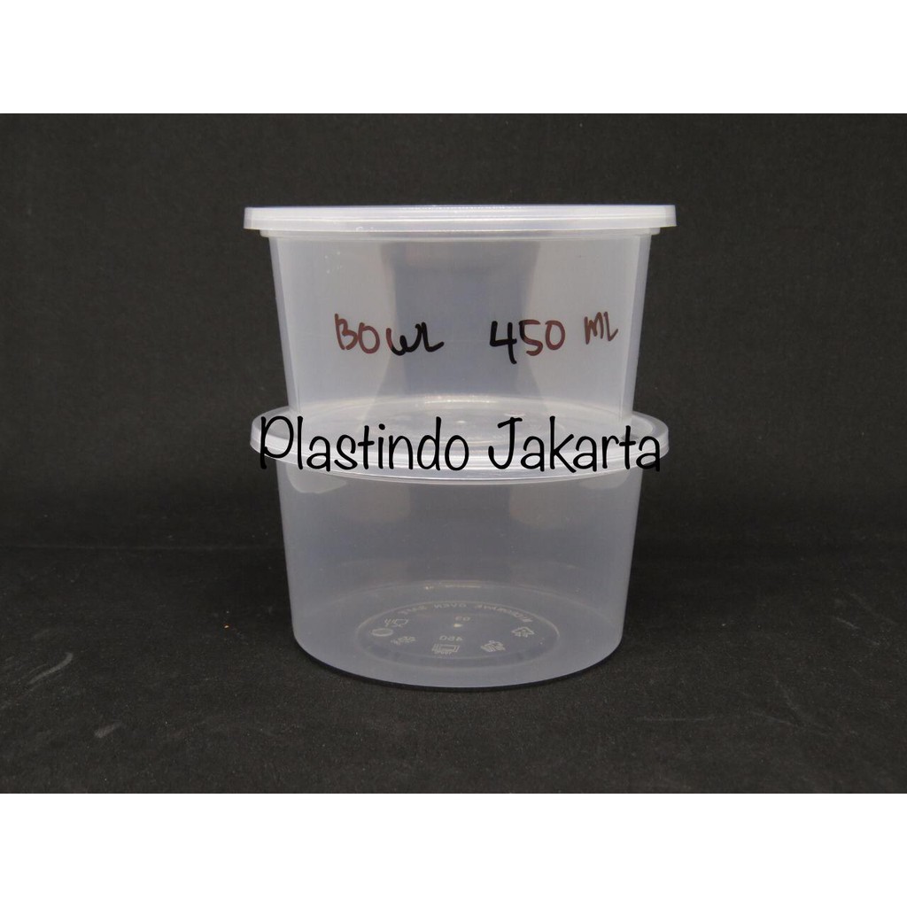 (pcs) Thinwall Bowl Mangkok Cup 450 Ml + Tutup Food Container Puding Salad Bening Bulat