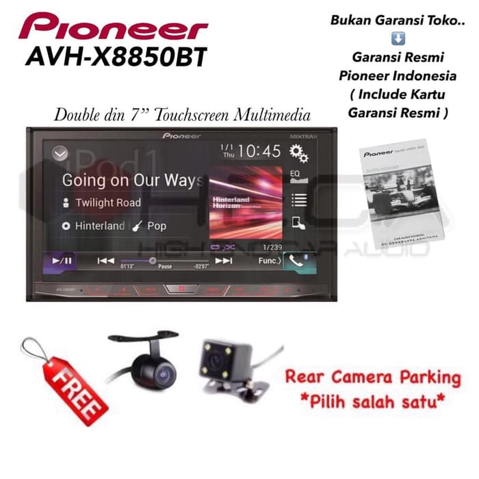Paket Head Unit Double Din 2-din Tape AVH X8850BT Audio Mobil Pioneer AVH-X8850BT + Kamera Mundur