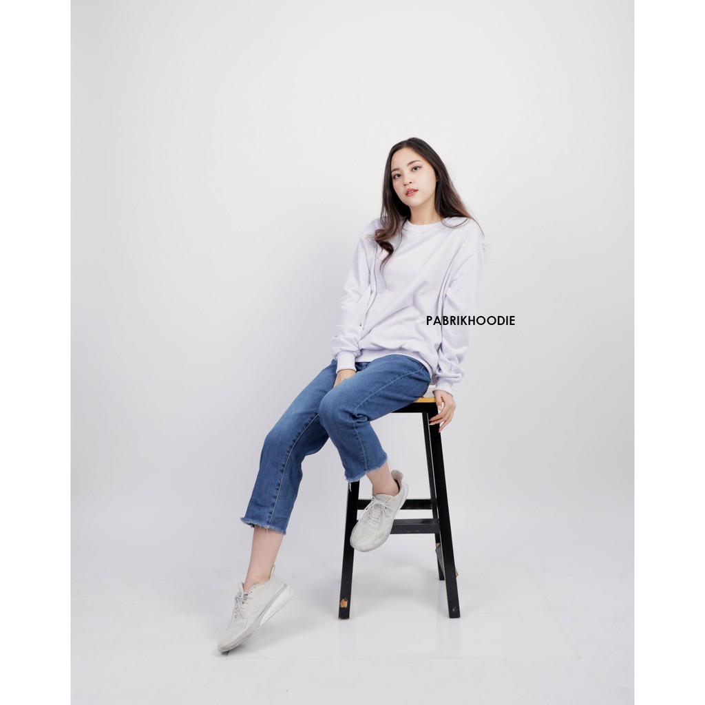 PABRIKHOODIE - BASIC SWEATER PUTIH POLOS PRIA / WANITA (M-XXXL) SWEATER POLOS CREWNECK