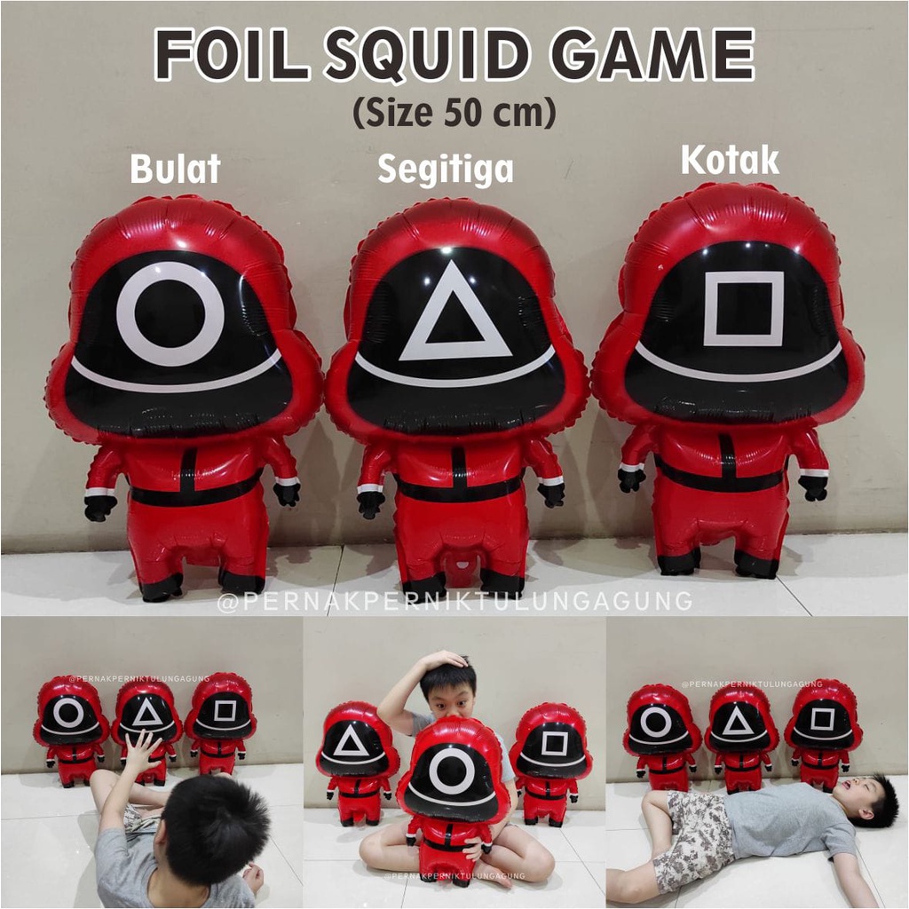 Balon Foil Squid Game - Penjaga Bertopeng Kotak Segitiga Bulat Kilap Metalik